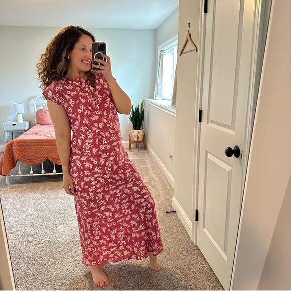 THE GREAT. Pink White Floral Silk Maxi Dress 1 Small - Picture 3 of 14